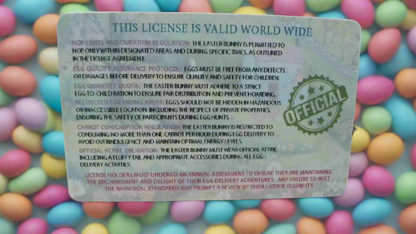 Easter Basket Stuffers,Easter Bunny Lost Driver's License,Easter Decorations,Easter Rabbit Card, Easter License Card for Kids, Bunny Driver's Id, Easter Rabbit License Easter Gift for Kids (1 Pcs)