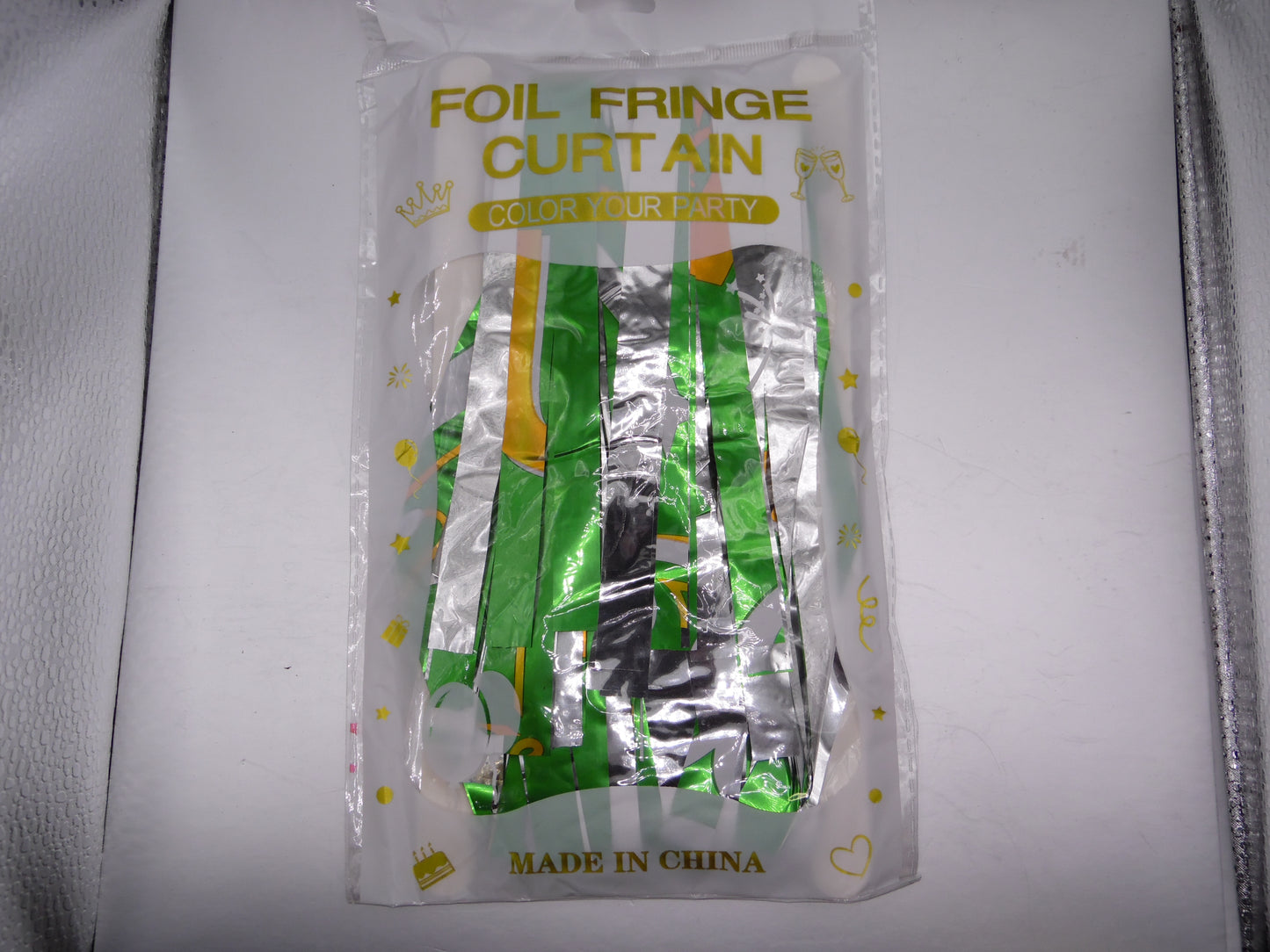 Foil Fringe Curtain - Silver Green Gold