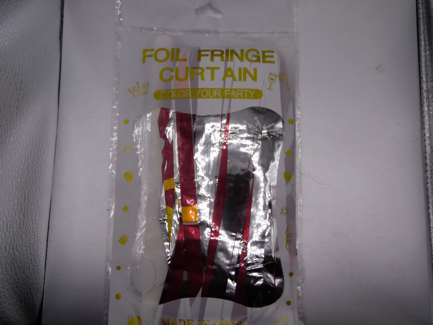 Foil Fringe Curtain - Silver Maroon Gold