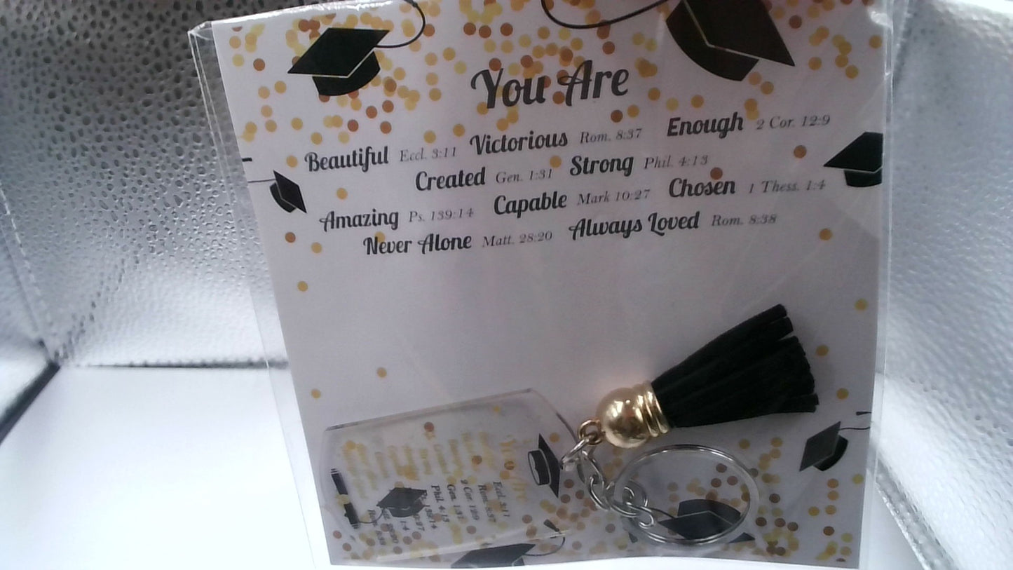 Graduation Keychain with Clear Inspirational Dog Tag
