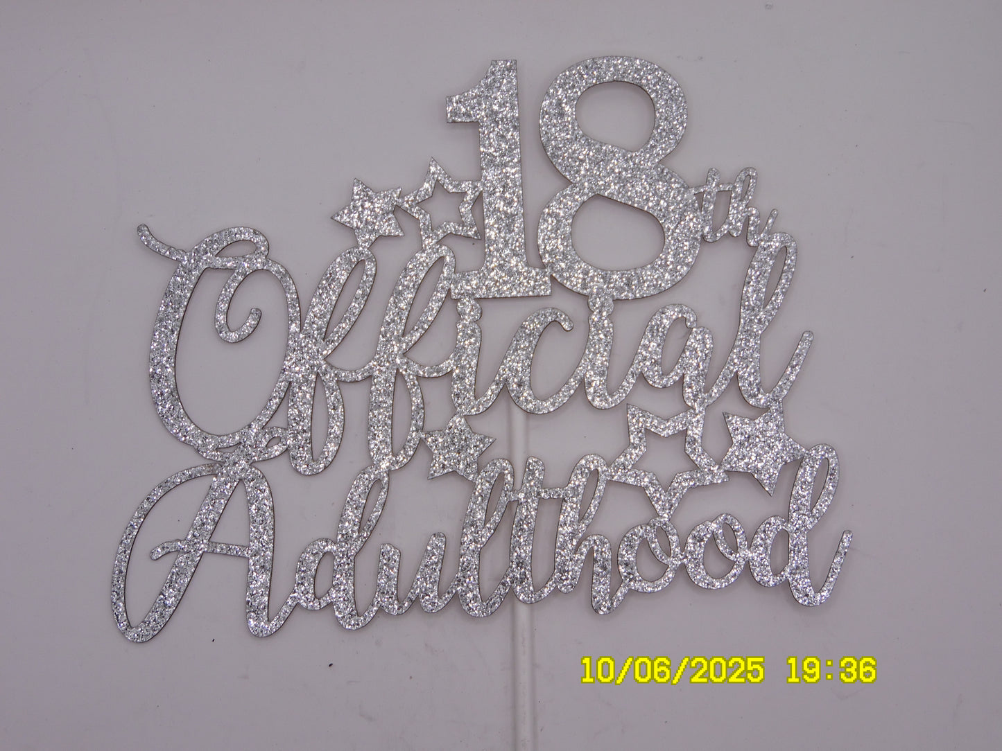 Silver Sparkly '18th Official Adulthood' Cake Topper