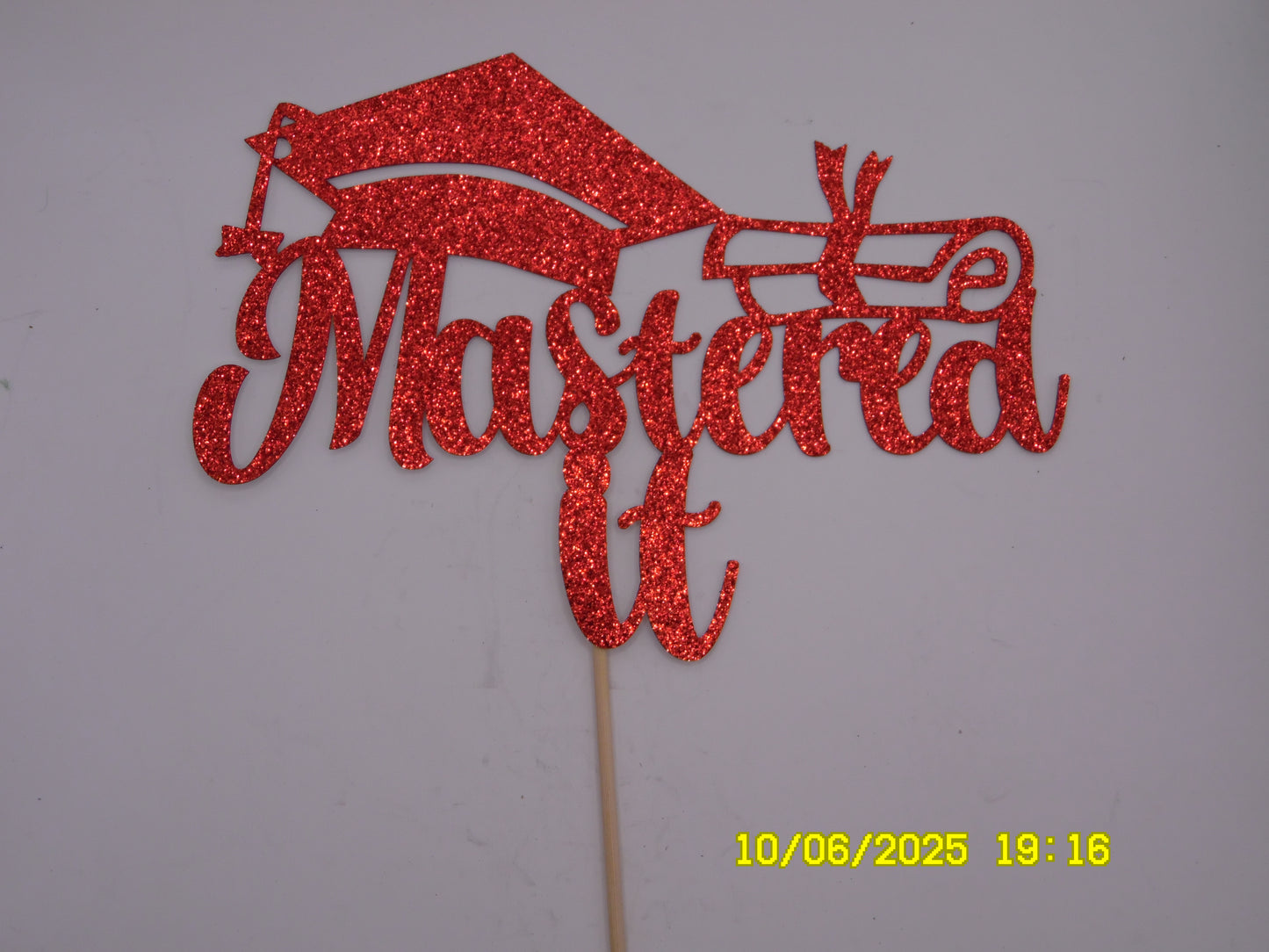Glittery Red 'Mastered It' Cake Topper