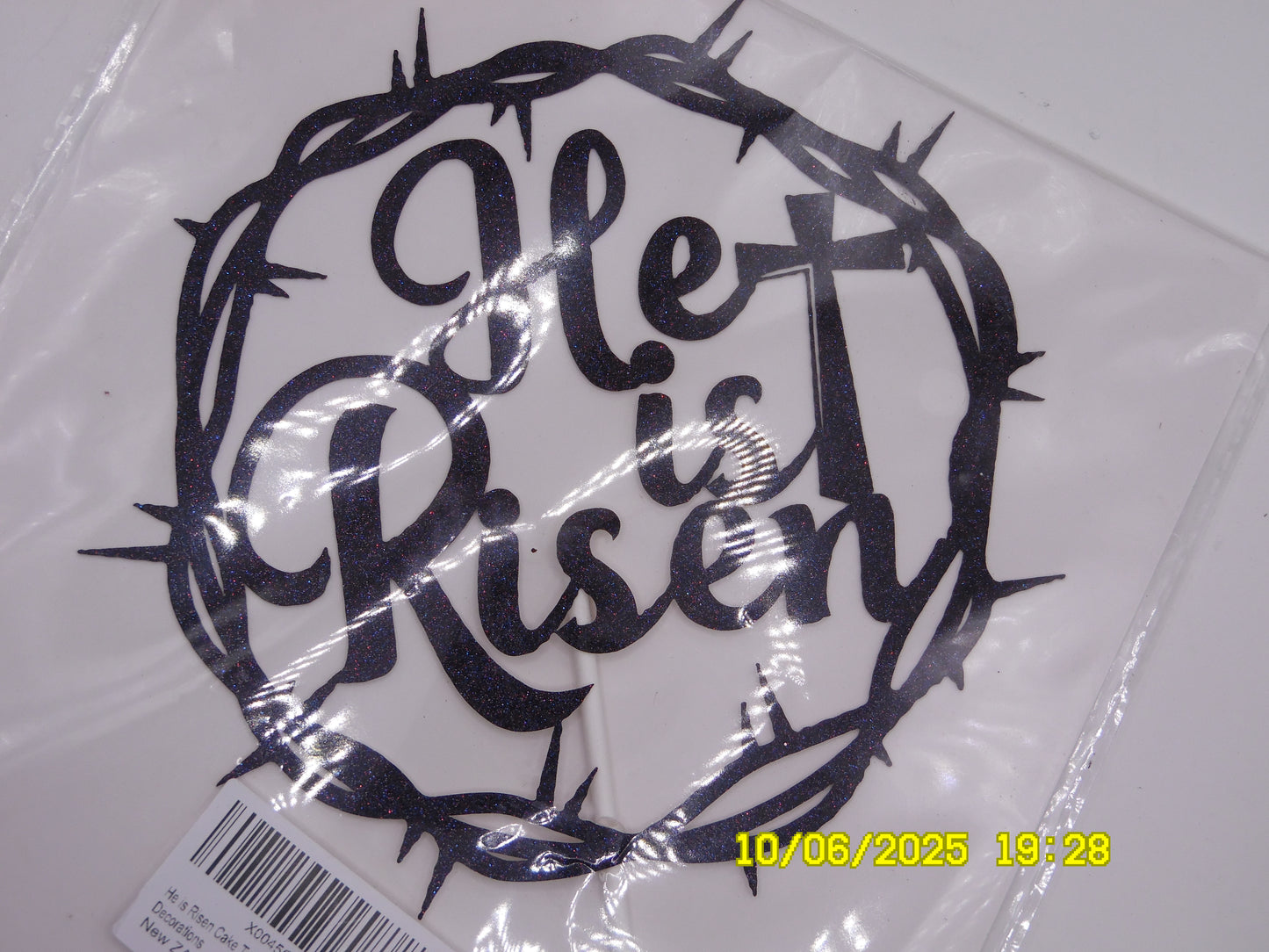 Glittery Black & Multi-Color 'He Is Risen' Cake Topper