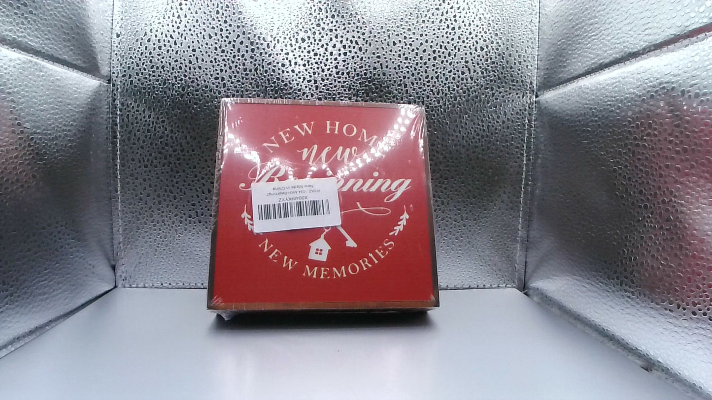 Red Wood Grain Box Sign – “New Home, New Beginning, New Memories” (5"×5"×1.25")