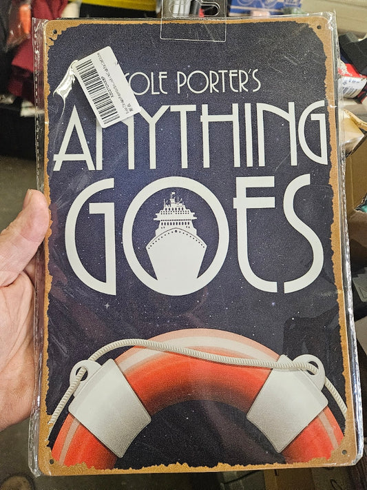 8" x 11¾" Metal Sign – “Cole Porter’s Anything Goes” (Bent)