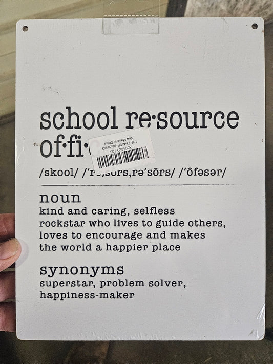 8" x 10¼" Wood Sign – “School Resource Officer” Definition