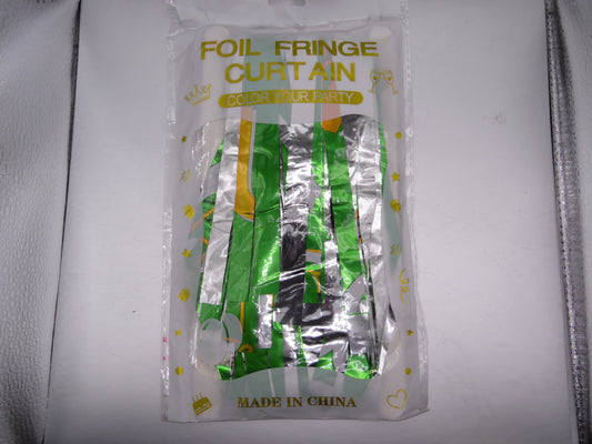 Foil Fringe Curtain - Silver Green Gold