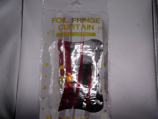 Foil Fringe Curtain - Silver Maroon Gold