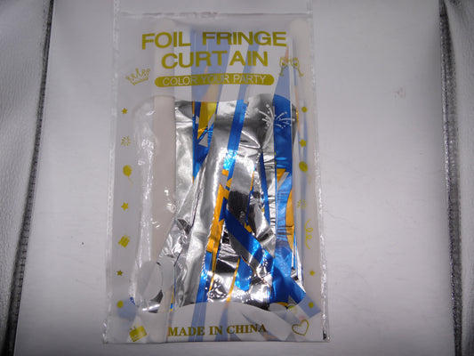 Foil Fringe Curtain - Silver Blue Gold