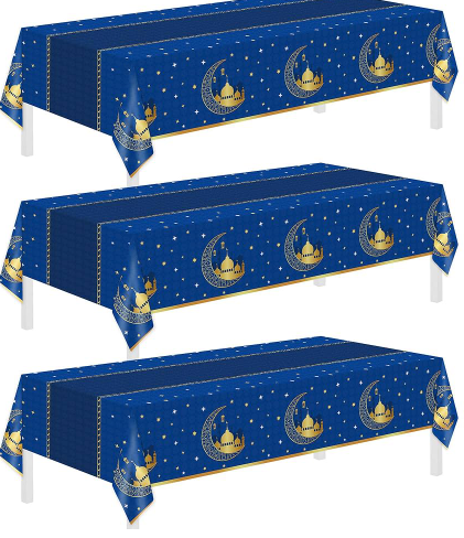 Ramadan Mubarak Tablecloths 3 Pack - 54" x 108" Blue
