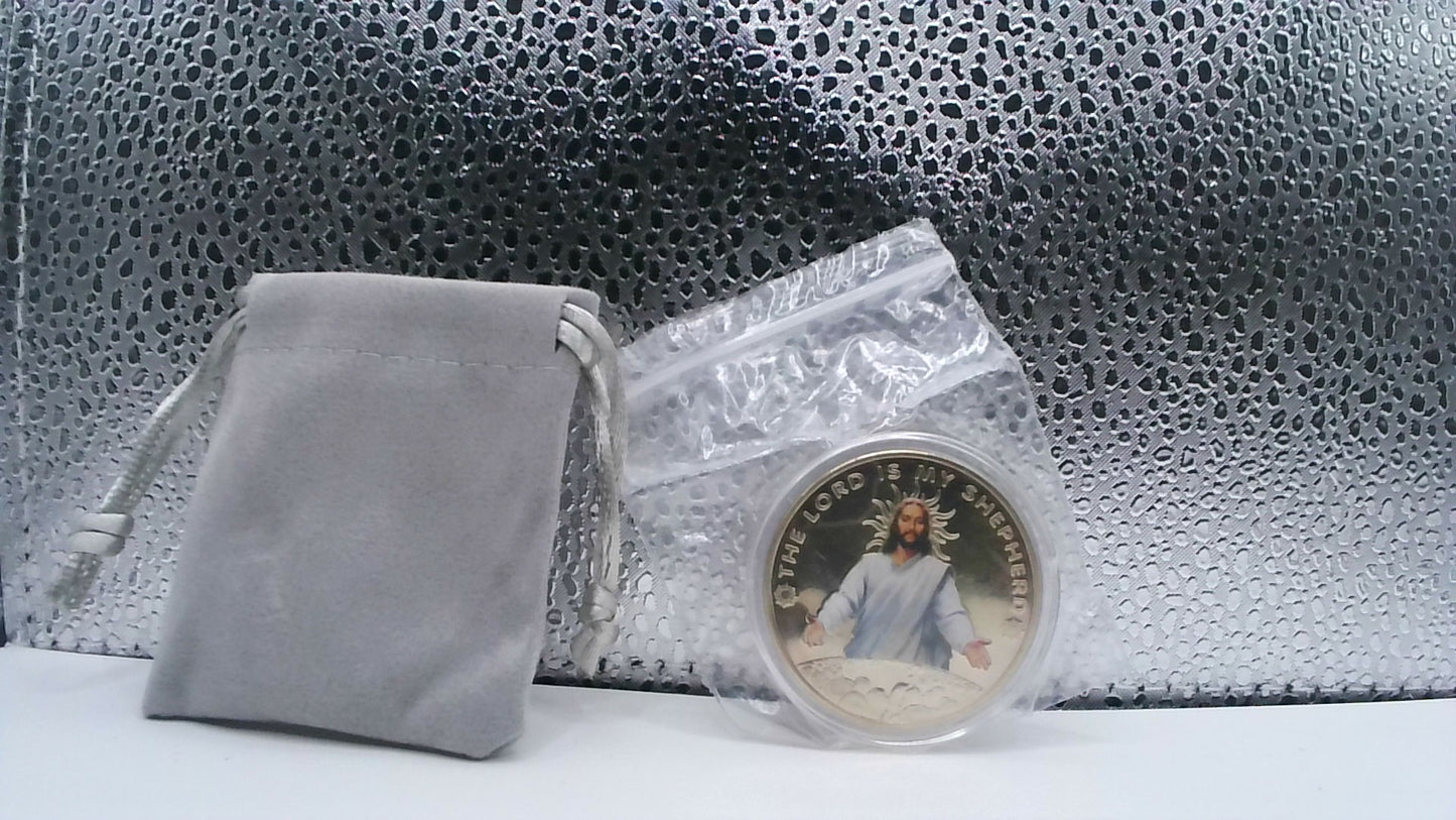 Gold-Colored Religious Coin – “The Lord Is My Shepherd”