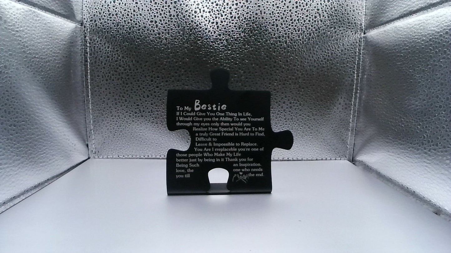 Black Steel Puzzle Piece Sign – “To My Bestie” (Heartfelt Friend Gift)