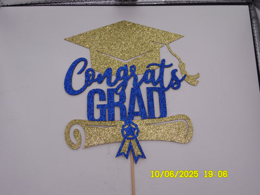 Blue & Gold 'Congrats Grad' Cake Topper