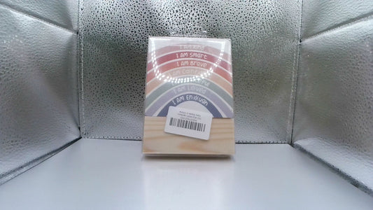 4" x 4" White Sign with Wood Grain Base – “Wood Sign – “I Am” Affirmations