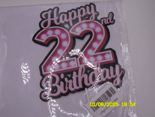 Sparkly 'Happy 22nd Birthday' Cake Topper - Black, Pink, Red & White