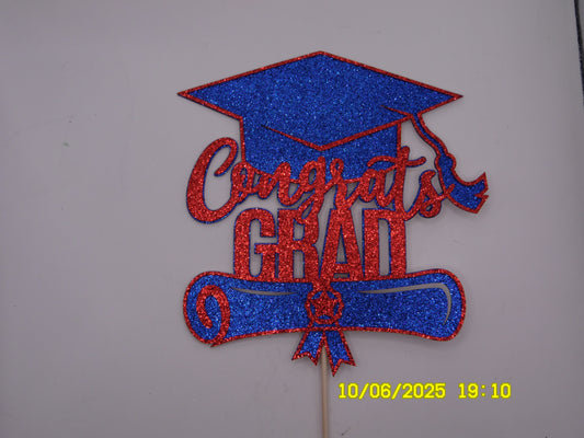 Blue & Red 'Congrats Grad' Cake Topper