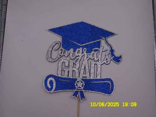 Blue & Silver 'Congrats Grad' Cake Topper