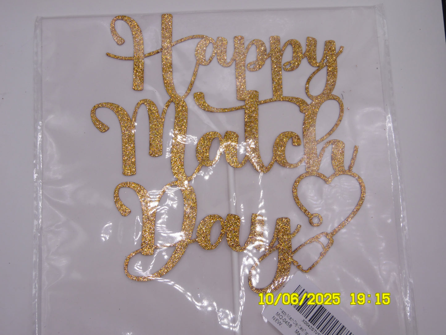 Glittery Gold 'Happy Match Day' Cake Topper