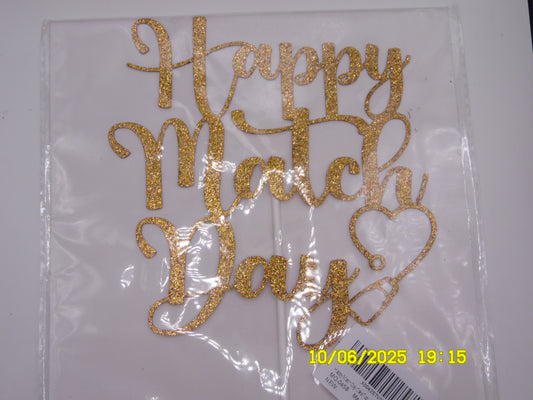 Glittery Gold 'Happy Match Day' Cake Topper