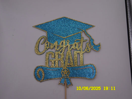 Blue & Gold 'Congrats Grad' Cake Topper