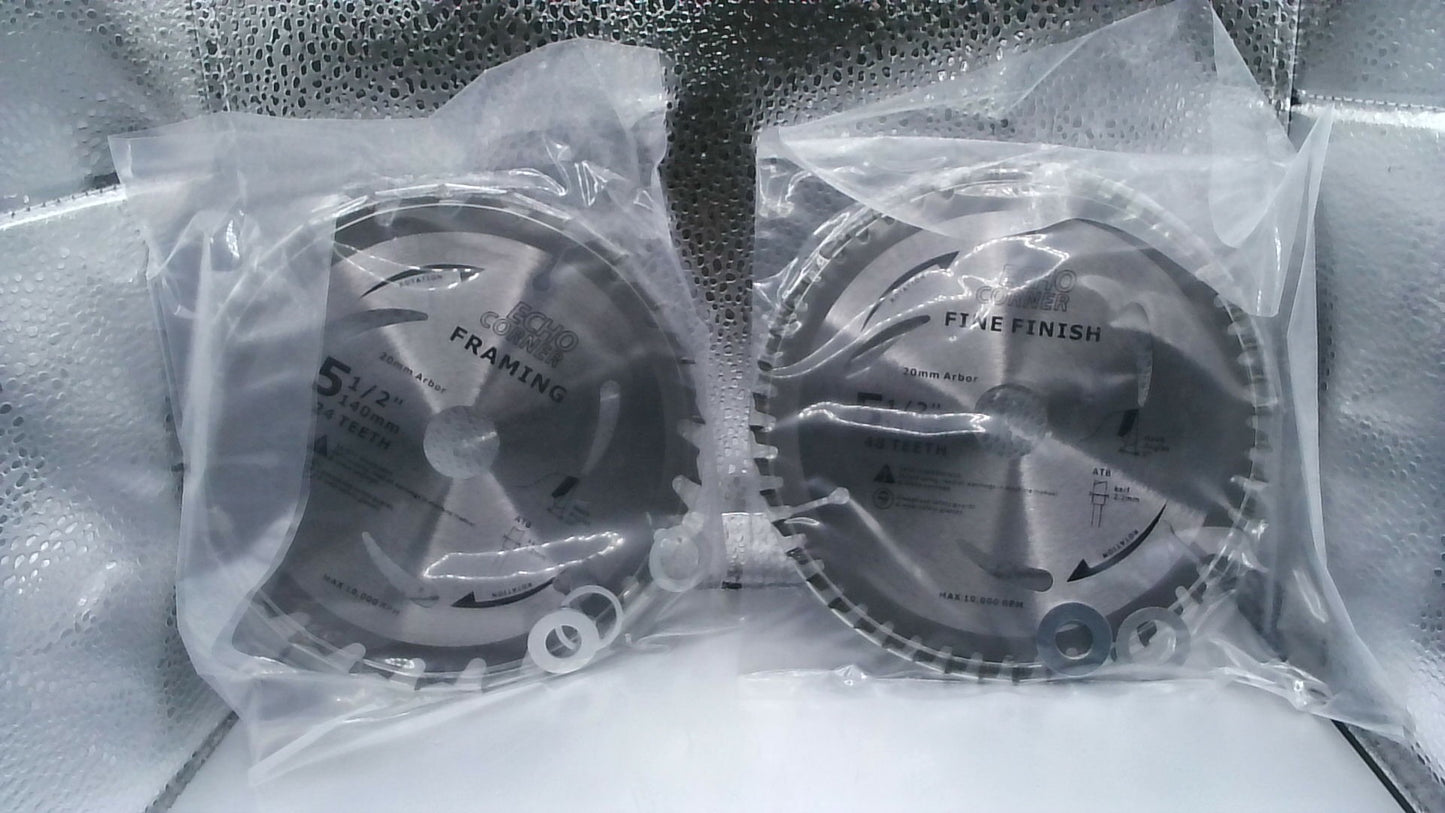 5-1/2" Circular Saw Blades Combo Pack - 48T + 24T Carbide TCT (10mm Arbor)