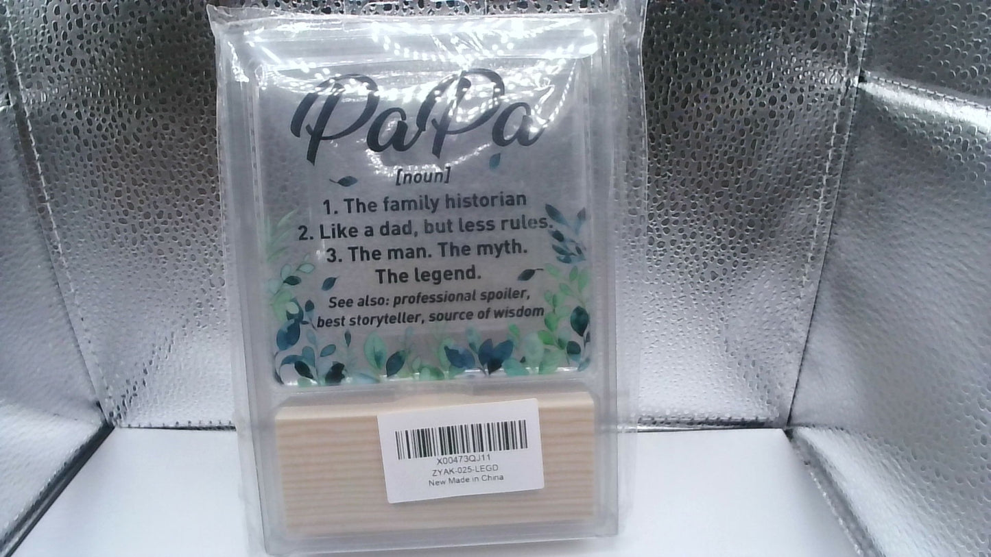 Clear Sign with Wooden Holder – "Pap"