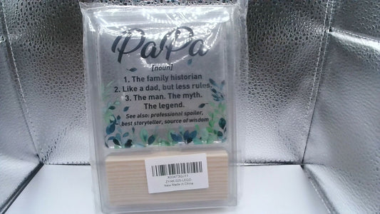 Clear Sign with Wooden Holder – "Pap"