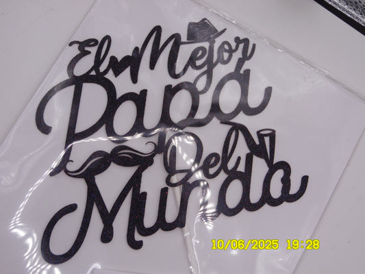 Sparkly Black 'El Mejor Papa del Mundo' Cake Topper