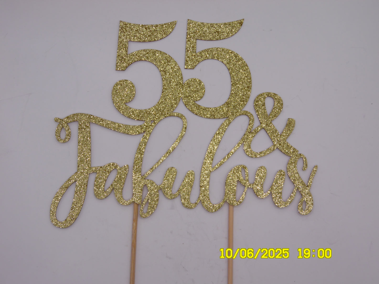 Glittery Gold '55 & Fabulous' Cake Topper