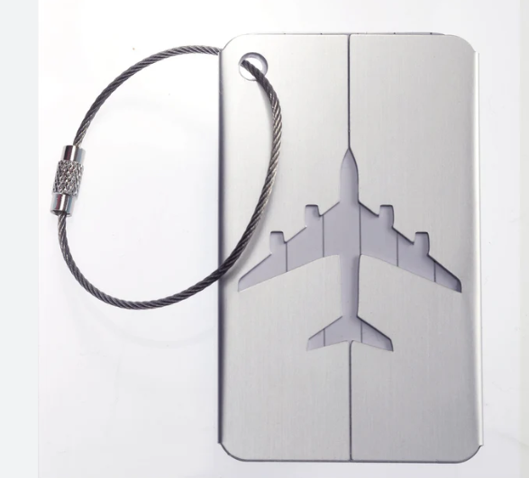 10-Piece Aluminum Luggage Tags – Silver & Black with Steel Cable
