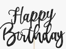 Sparkly Black 'Happy Birthday' Cake Topper