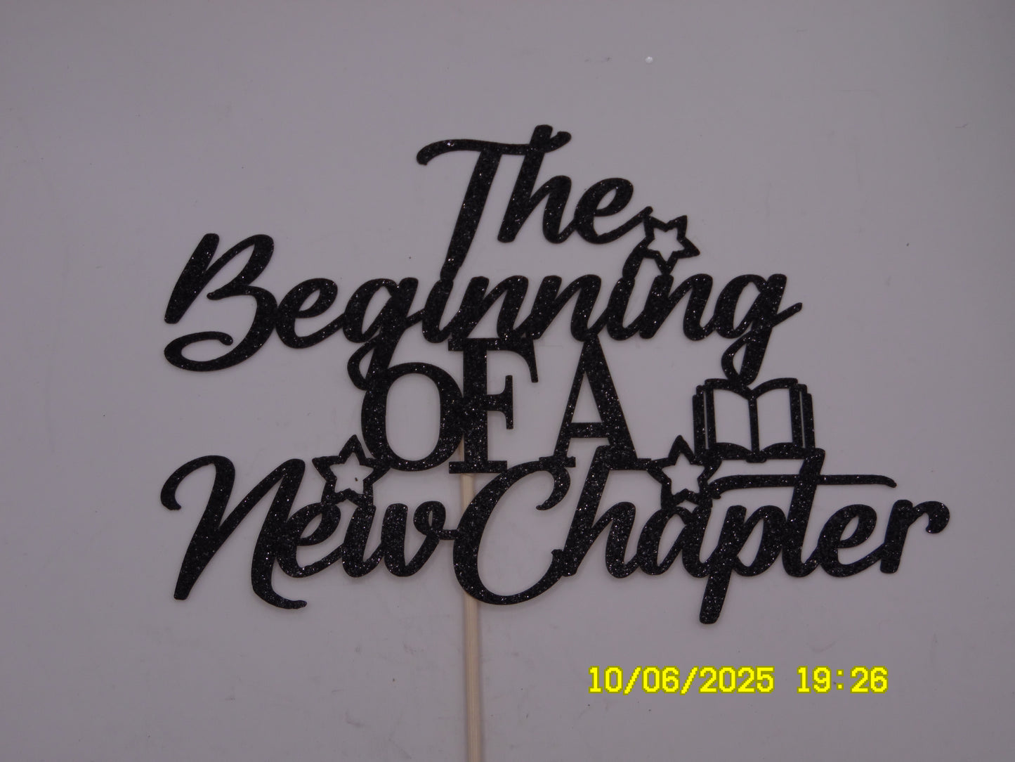 Sparkly Black 'The Beginning of a New Chapter' Cake Topper